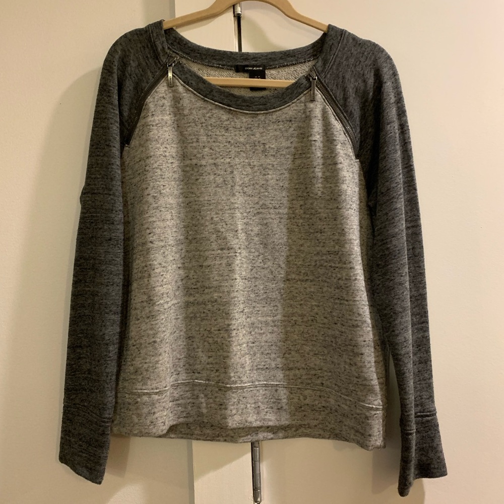 DKNY Jeans Double Zip Gray Sweatshirt Pullover M